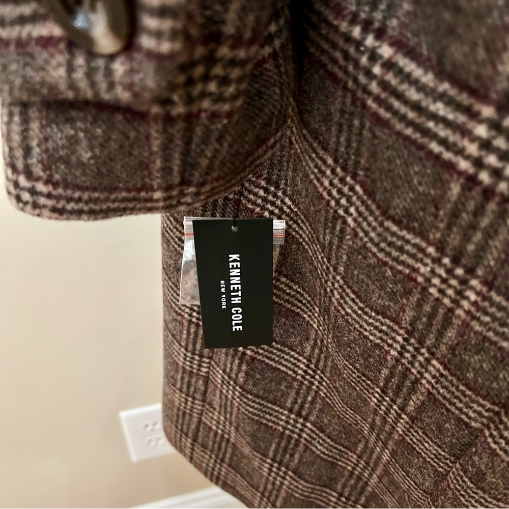 NWT Kennth Cole NY Long Plaid Coat W/ Removable Faux Fur Collar Size M​​ - Picture 4 of 7